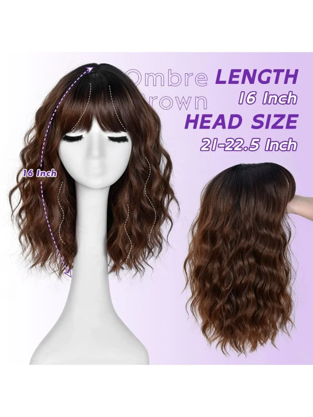 Women's Omber Brown 14 Inch Natural Synthetic Short Curly Wavy Fiber Wigs
